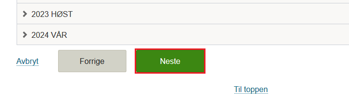 Klikk på "Neste" for å semesterregistrere deg.