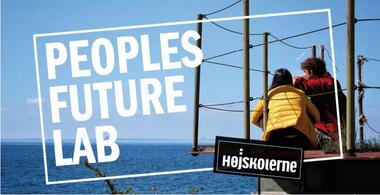 Photo of two young people looking over the sea, with the logo for Peoples future lab