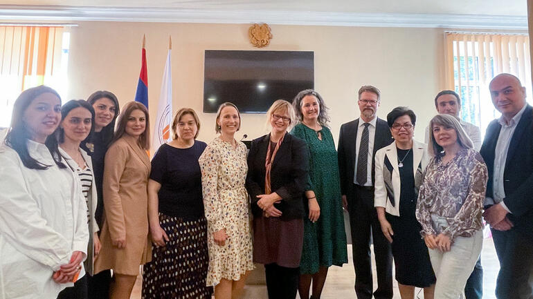 Silje Kontni and Anette Staaland from USN in the middle together with Helén Haugen and Dag Hovdhaugen from Nokut, surrounded by project participants from Brusov State University, ArmEnic og Yerevan State Medical University. Group photo