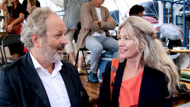Jan Erik Grindheim og Siri Kalvig i samtale ombord i Berntine 