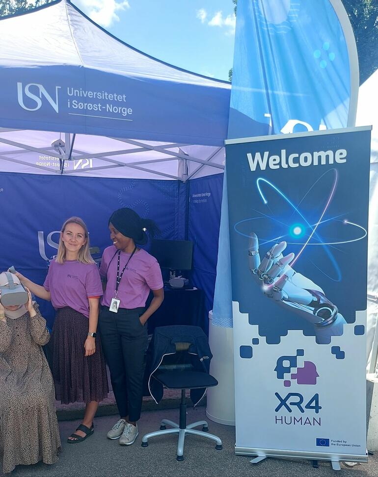  From right: Joyce Anthonia Ojokojo and Ieva Krastina demonstrating XR Technology 