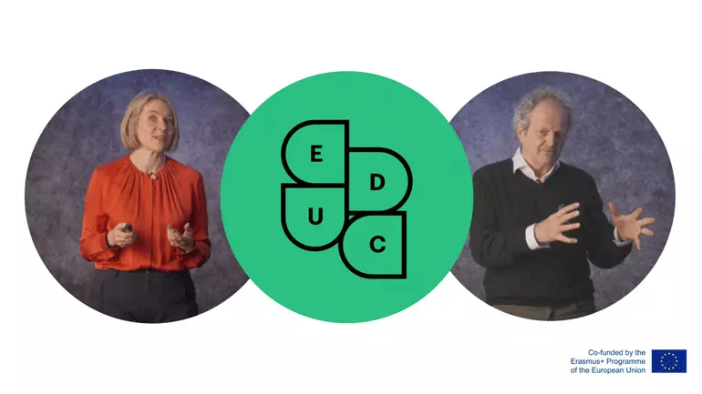 Helle K. Falkenberg og Jan-Erik Grindheim og en educ-logo
