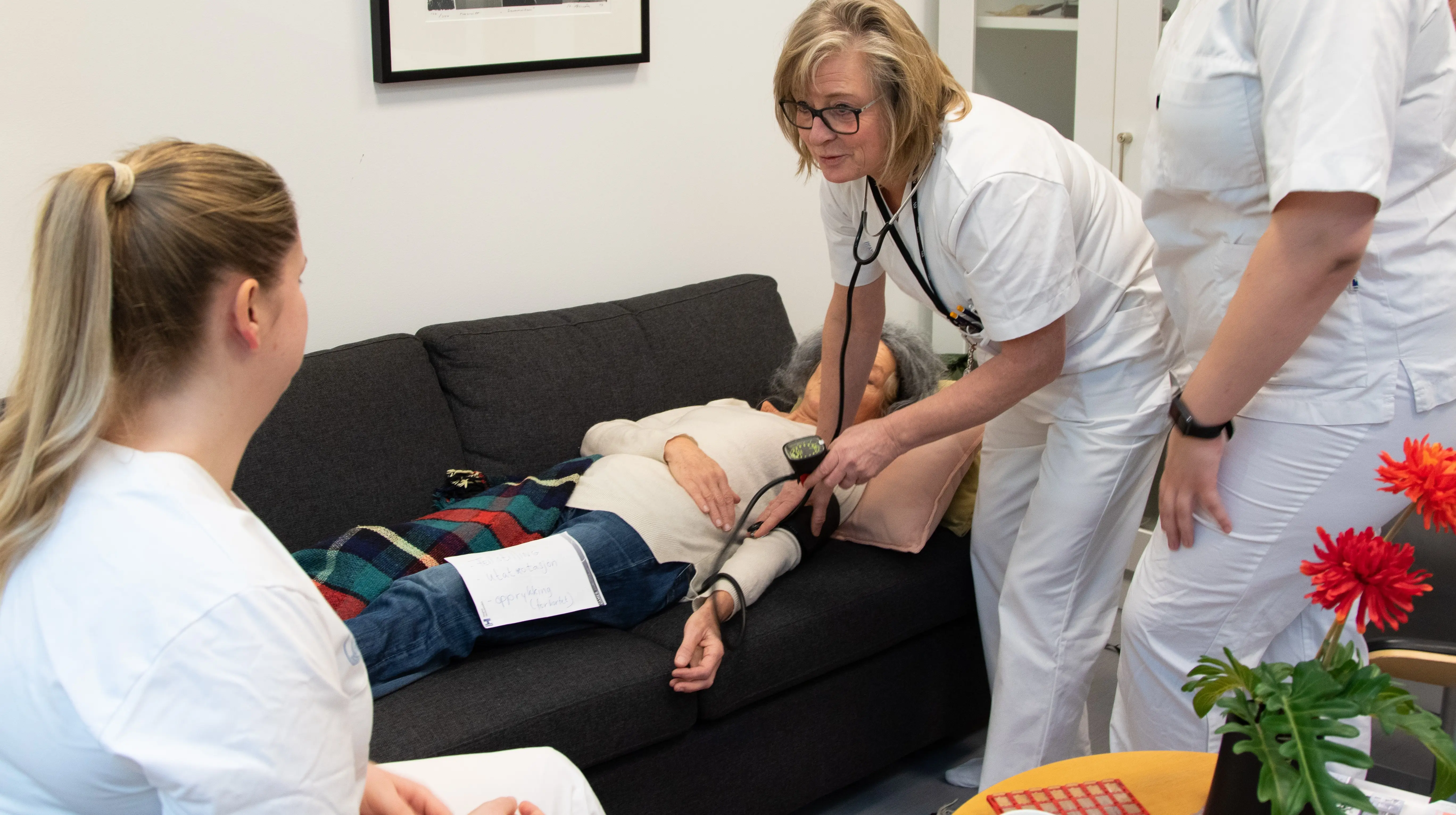 bachelorstudenter øver i hjemmesykepleie