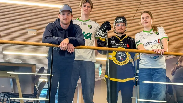 Bilete av mottakarar av Ringeriksstipendet: Espen Herstad (Triatlon/Ringerike Sykkelklubb), Stian Holte (Hønefoss BK), Thomas Bækken (Ringerike Panthers) og Ane Jørgensen (Hønefoss BK)