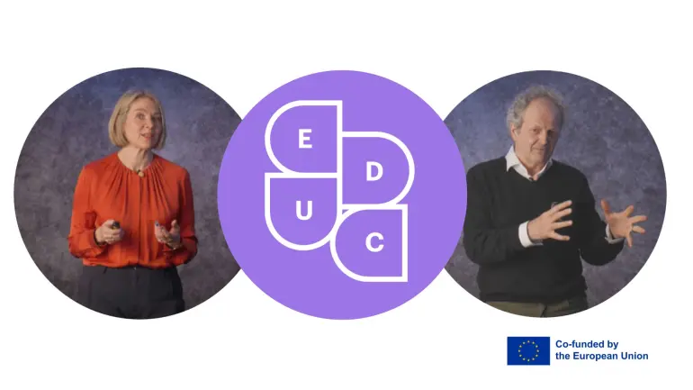 Helle K. Falkenberg og Jan-Erik Grindheim og en educ-logo