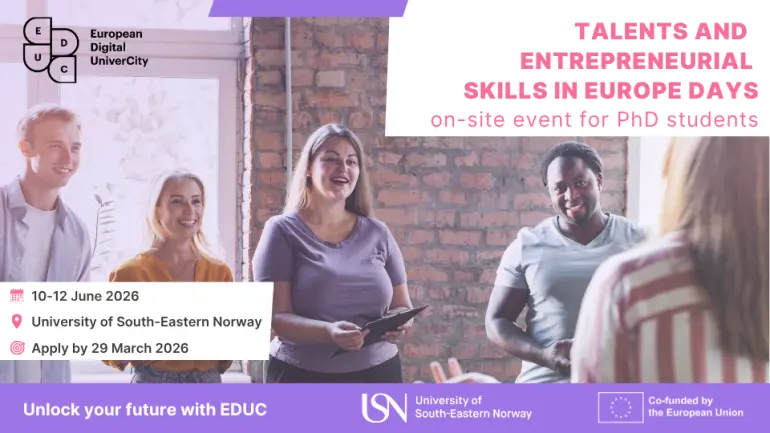 Plakat med generell info om EDUC TESE Days 2026 + EU, EDUC og USN logoer