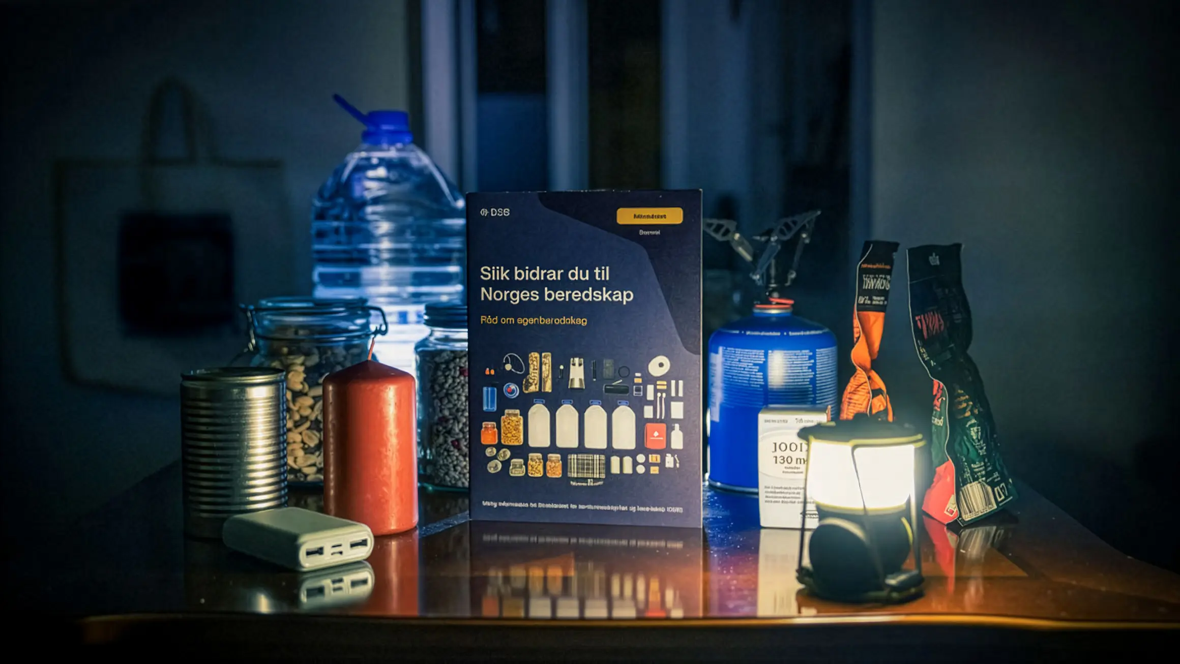 bilde av vannflaske og beredskapslager