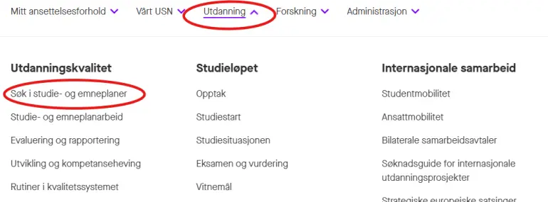 Du finner lenke til emneplanssøk på min.usn