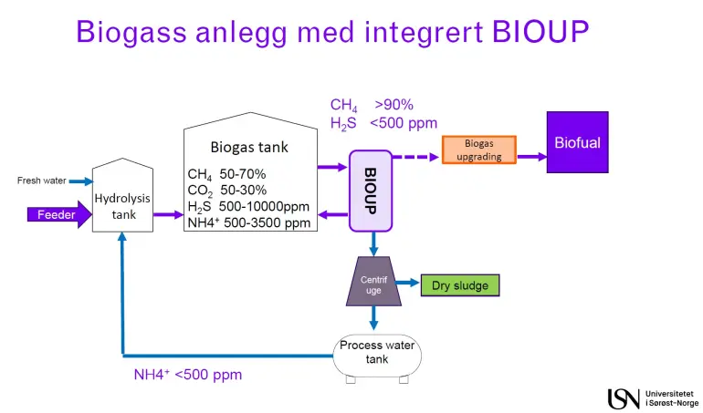 Biogass anlegg med integrert BIOUP